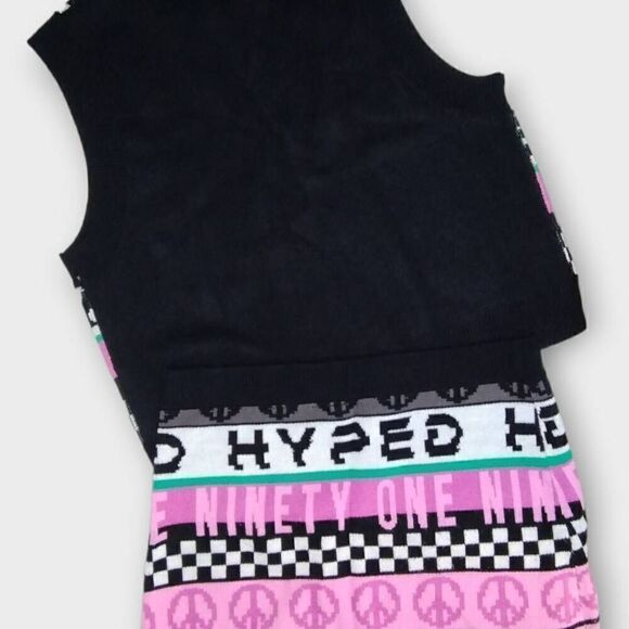 H&M Womens Sweater Set Sz Medium Black Sleeveless Vest Skirt Hippie Y2K Gothrock - Picture 5 of 13